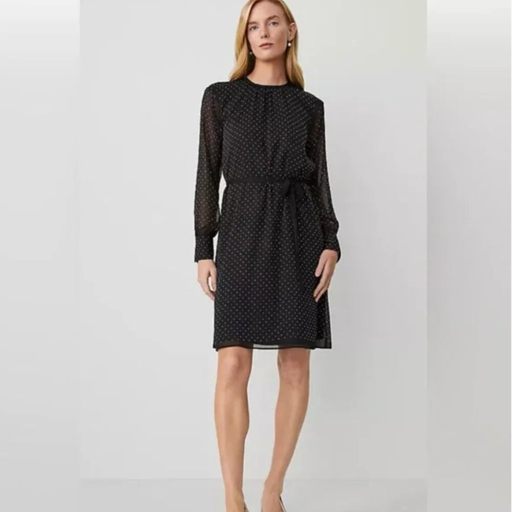 NWT Ann Taylor Black Chiffon Dress with Silver Studded Details Size 2